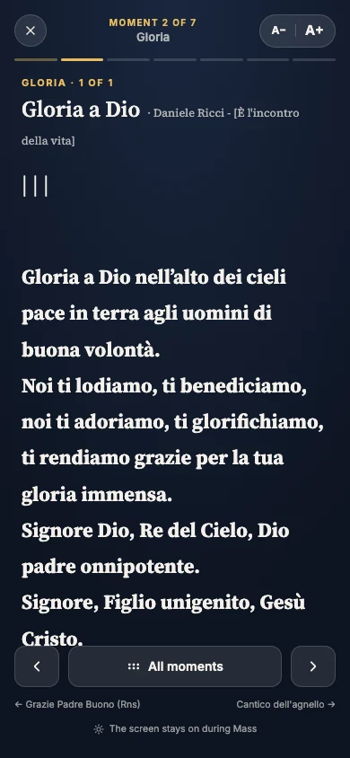 Follow mode advanced to Gloria a Dio