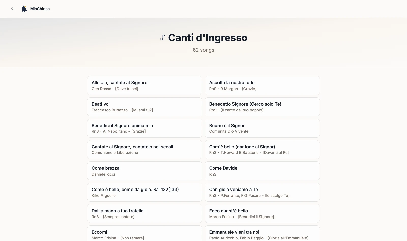 Canti d’Ingresso category page