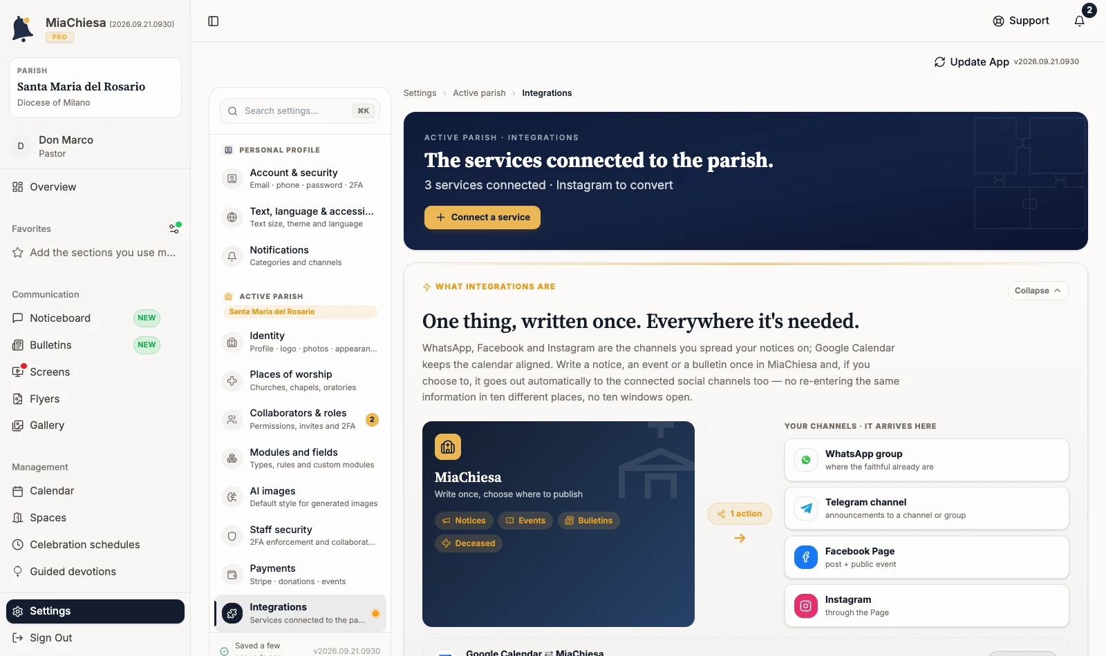 Integrations page with the connected-services summary