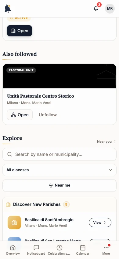 Explore section with nearby communities