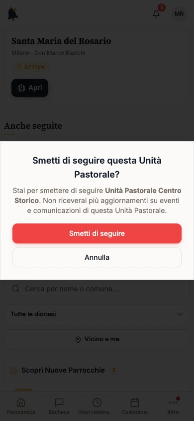 Conferma Smetti di seguire questa Unità Pastorale?