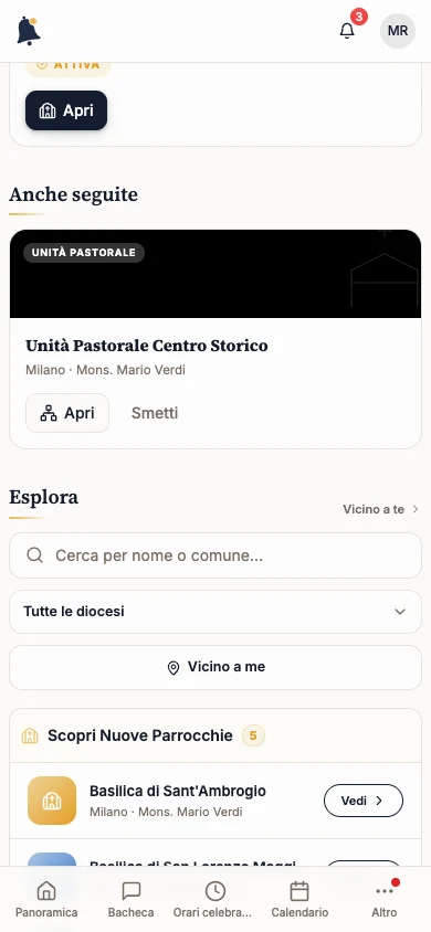 Sezione Esplora con le comunità vicine