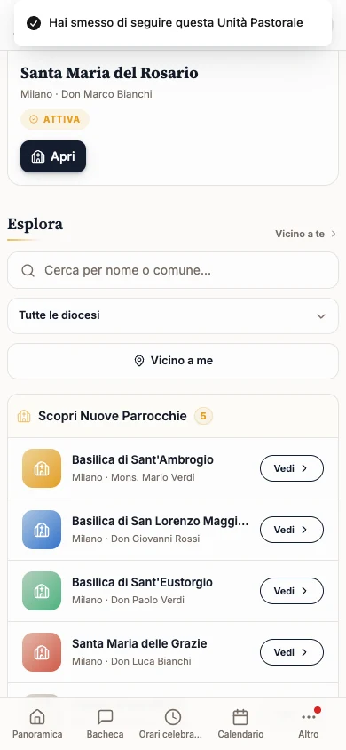 Messaggio Hai smesso di seguire questa Unità Pastorale