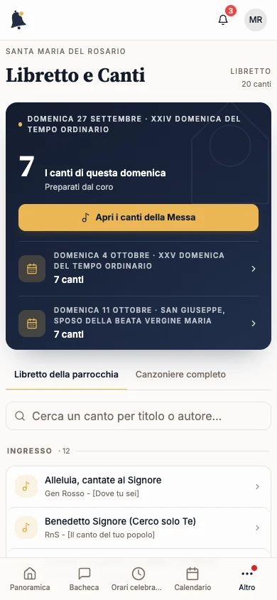 Trova i canti e segui una scaletta: Apri Canti