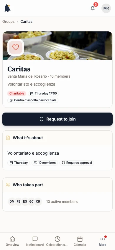 Caritas group with the Request to join button