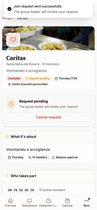 Request pending panel with Cancel request