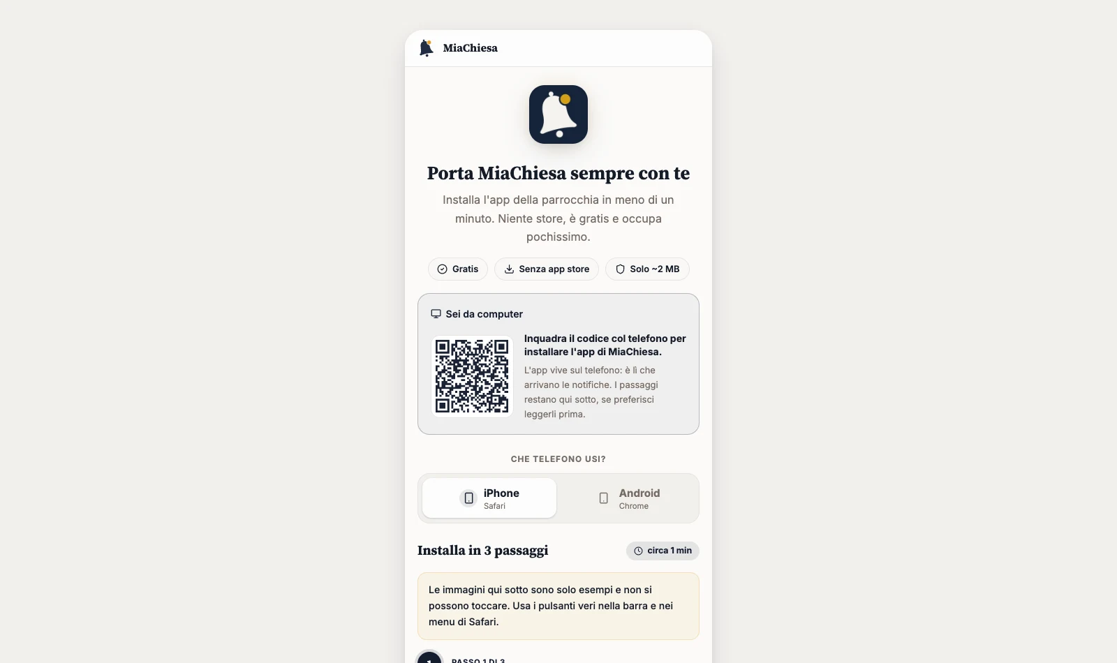 Pagina di installazione di MiaChiesa