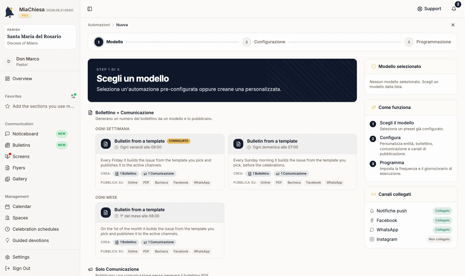 Create workflow wizard on the Italian Scegli un modello step