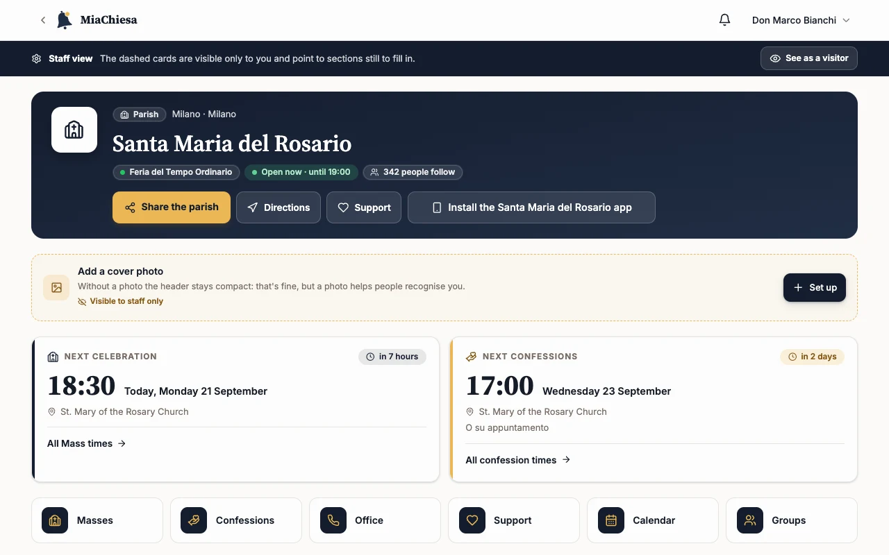 Public page with the Staff view bar and See as a visitor