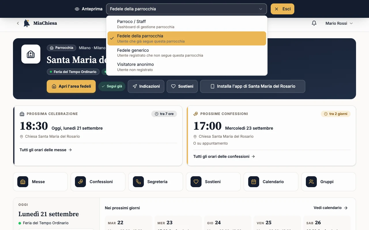 Menu della barra Anteprima con Visitatore anonimo